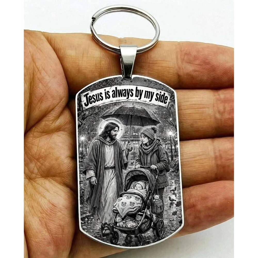 Jesus Is Always By My Side God Lord Bless Christ Stainless Keychain Reminder Art